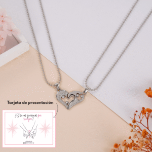 Par de Collares de acero para compartir Corazón Love You  plateado