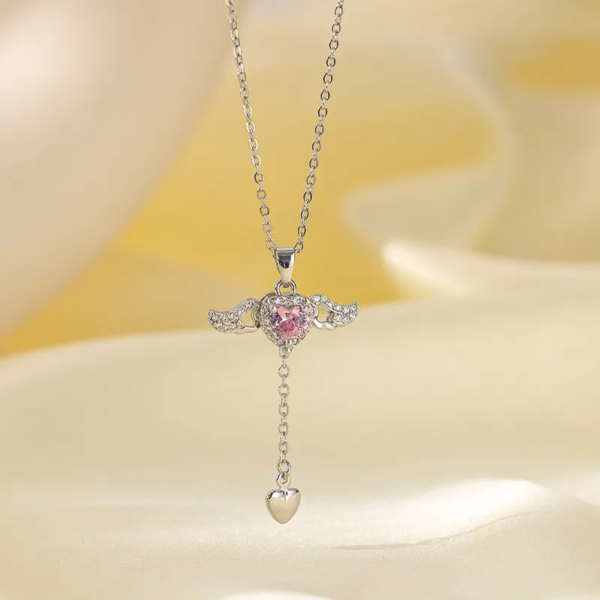 Collar de acero con Corazón con alas enchapado en oro real 18k y platino real (2 colores) - Imagen 2
