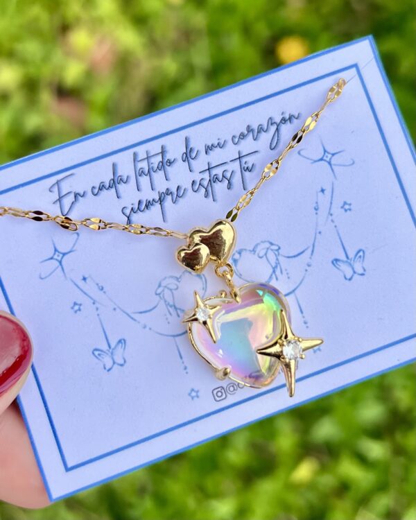 Collar de Acero con dije de Corazón con brillo Chapado en Oro Real 18k (3 Modelos) - Imagen 2