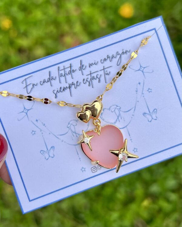 Collar de Acero con dije de Corazón con brillo Chapado en Oro Real 18k (3 Modelos) - Imagen 3