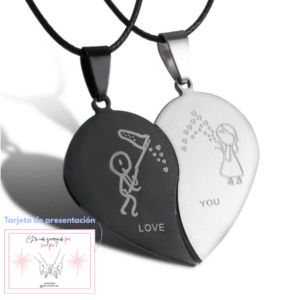 Par de Collares de acero para compartir Corazón Love You
