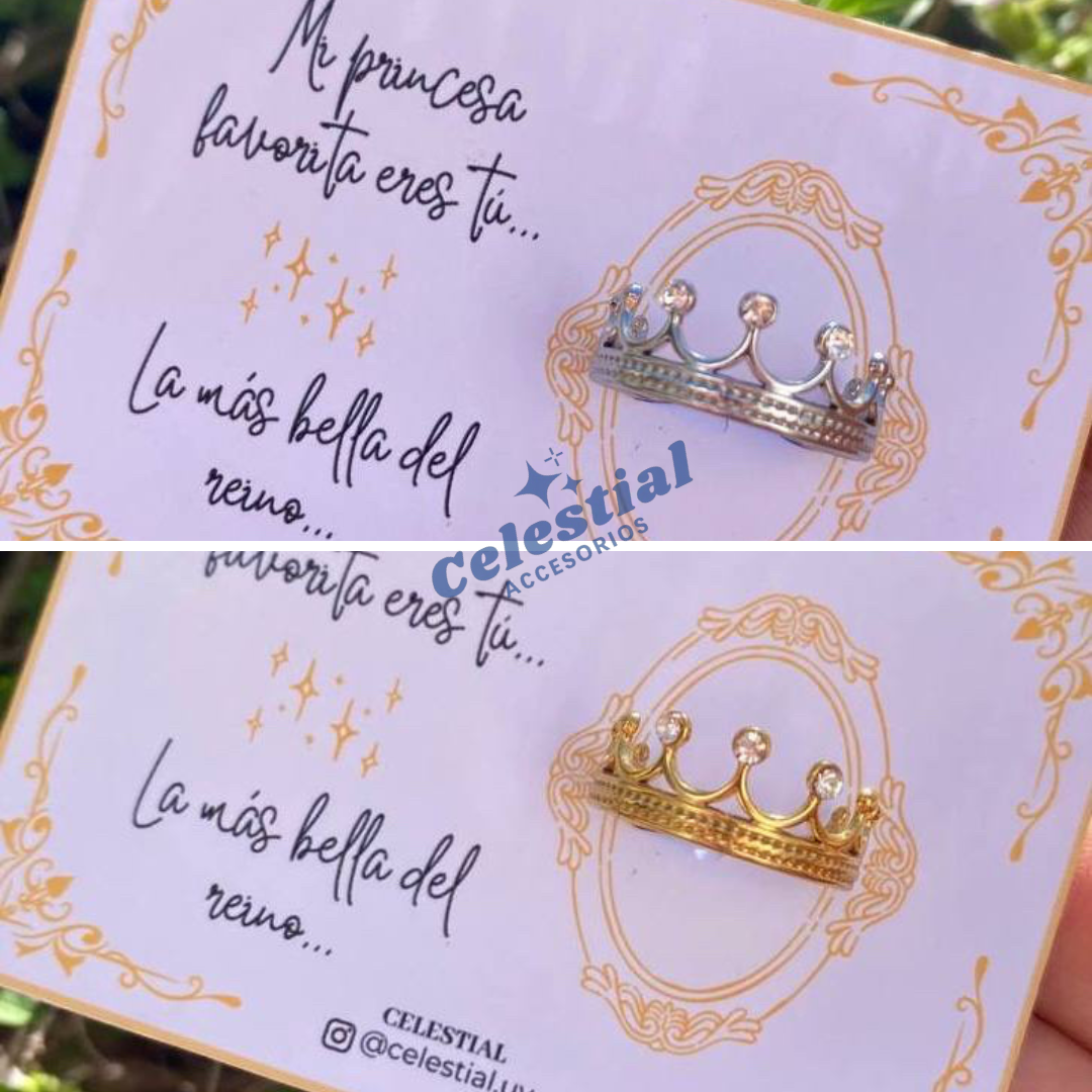 Anillo ajustable de acero En forma de Corona con brillos (2 Modelos)