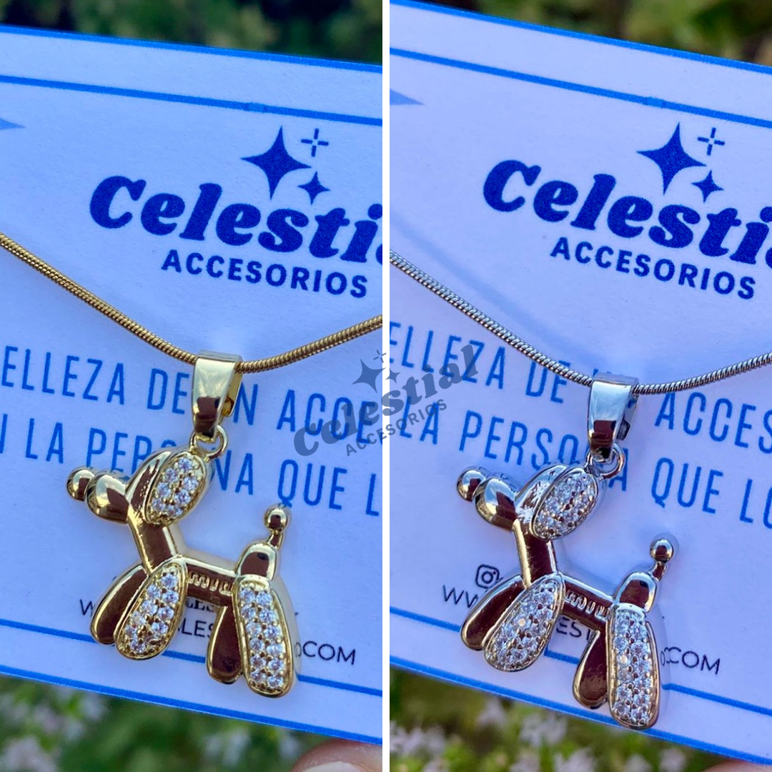Collar de Acero con dije de perrito de globo (2 modelos)