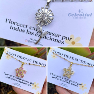 Collares acero  Florales giratorios Chapado en Oro Real 18k (3 Modelos)